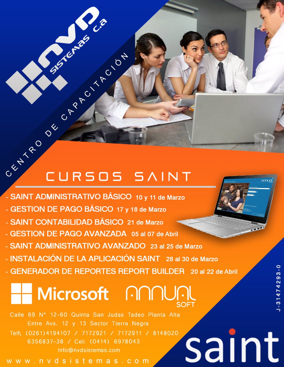 nvdcurso's tweet photo. APROVECHA NUESTROS CURSOS @saintnet @SoporteSaint @annualsoft @DV_Consultores @estamosenlinea #FelizLunes #6Mar #Cursos #Maracaibo #Saint https://t.co/AvNktU29BC