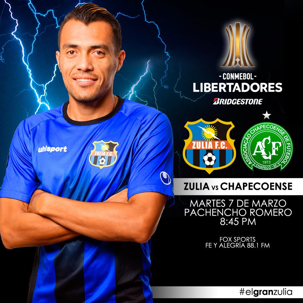 Zulia_FC's tweet photo. #ConmebolLibertadoresBridgestone | ¡Gran debut! #ZuliaFC 🆚 Chapecoense | 📆 Mar. 7-3 ⏱ 8:45 pm | 📍 "Pachencho" 📺 @FOXSports 📻 @FeyAlegria881 https://t.co/jDNpPStq34