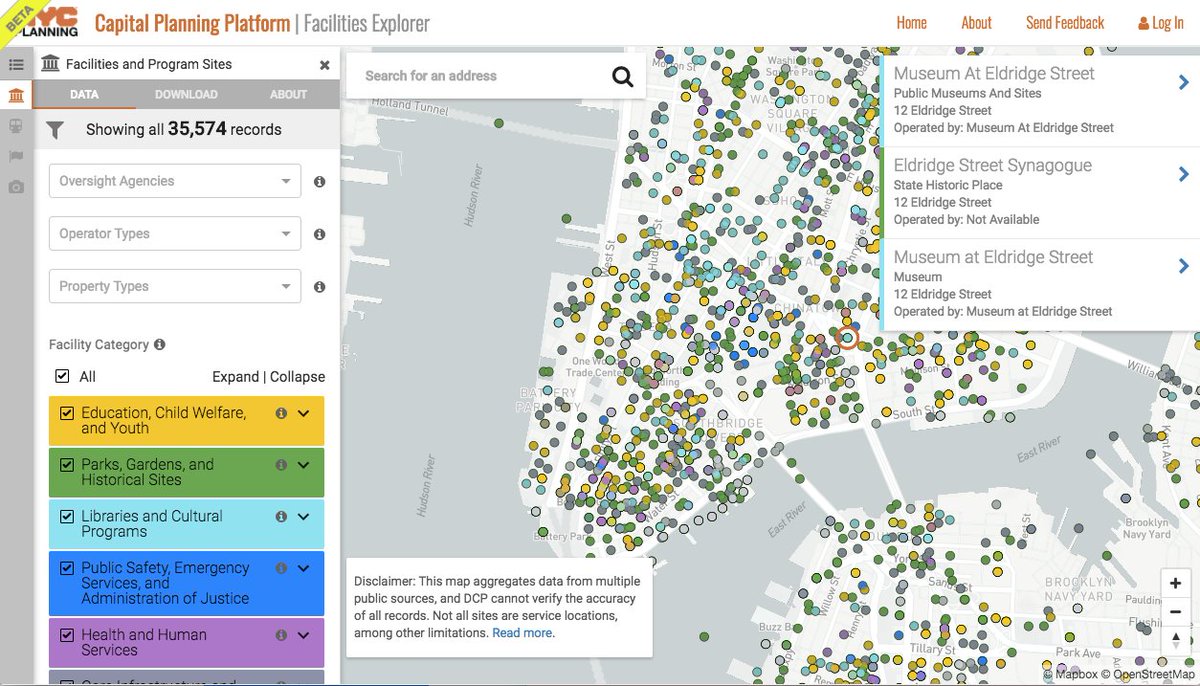 chris_whong's tweet photo. Check out the NYC facilities explorer today!  Fresh data + fresh #FOSS4G, built in-house at @NYCPlanning https://t.co/INuL4z5W1E #gistribe https://t.co/MT2JIqeZPe