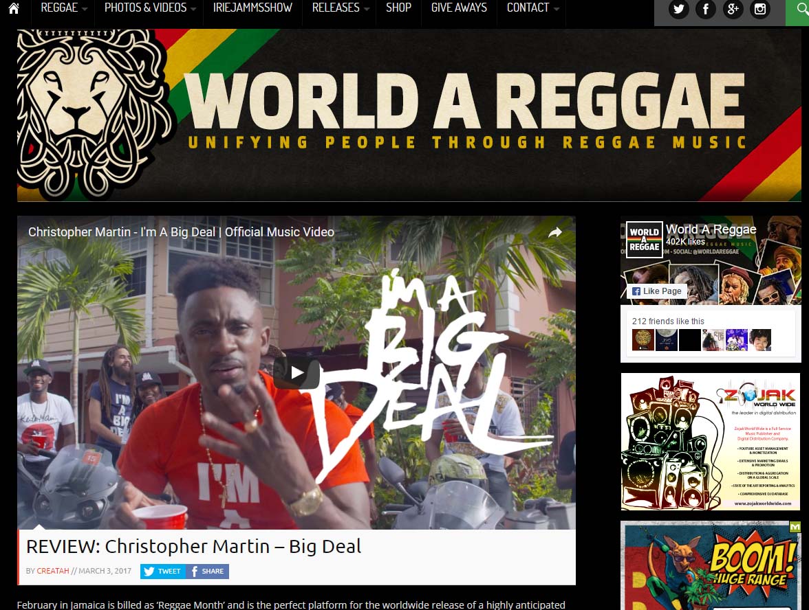 djsarahc's tweet photo. Enjoying the review of Christopher Martin - #BigDeal - https://t.co/prSExFzDGM via @WorldAReggae https://t.co/tHoqFfAZ8u