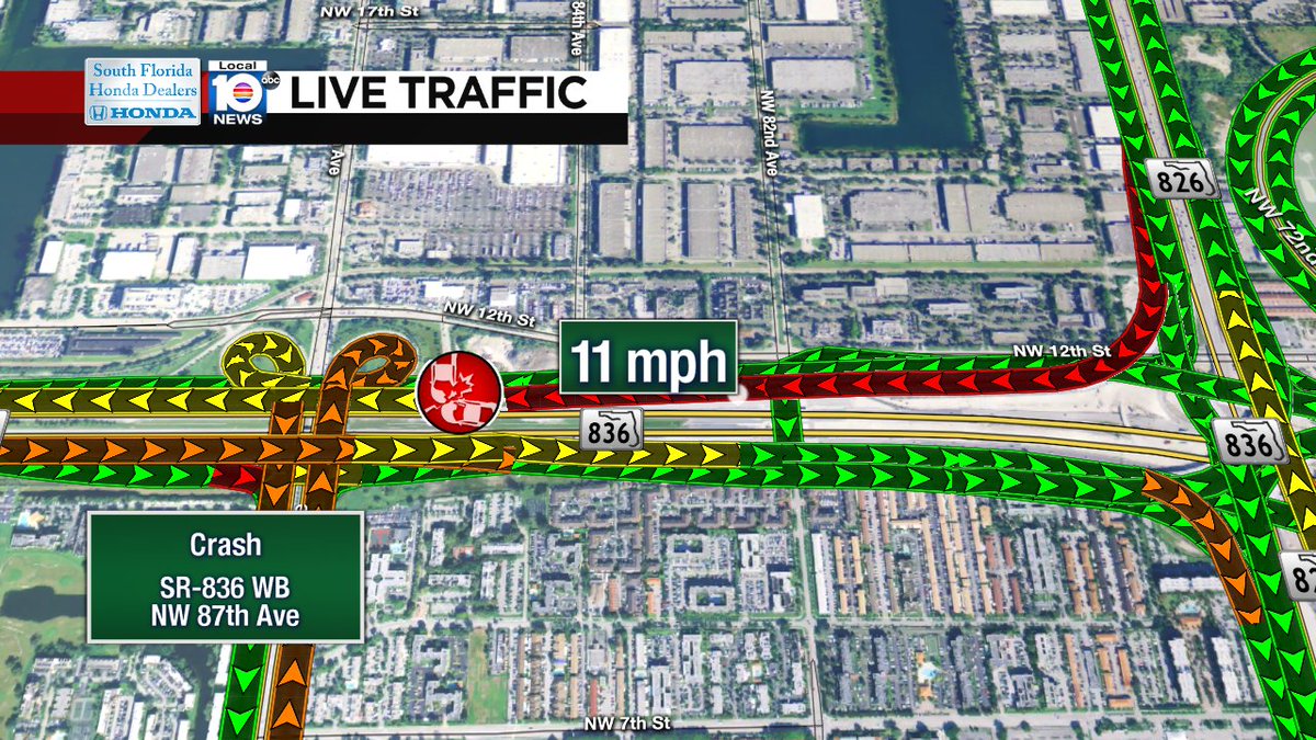 Crash on SR-836 WB at NW 87th Ave #traffic https://t.co/v1XzDNIzgL