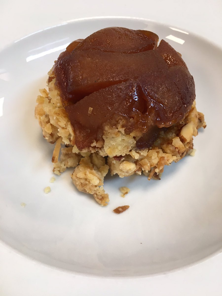 Nicki_Strobel's tweet photo. Upside down cake, almond and coconut crust with caramel apples #OGSeats https://t.co/IRK92sAJo4
