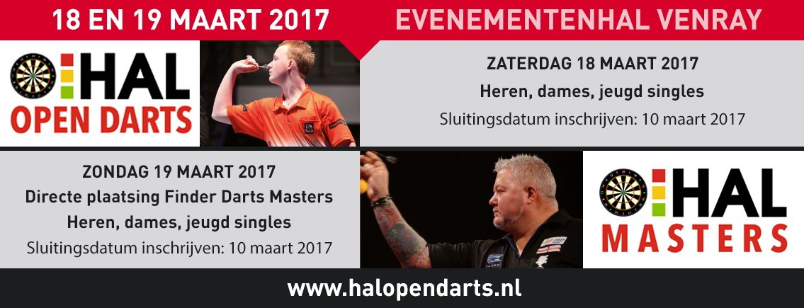 Inschrijving voor HAL Open #Darts en HAL Masters in @Evenementenhal #Venray sluit eind deze week: halopendarts.nl