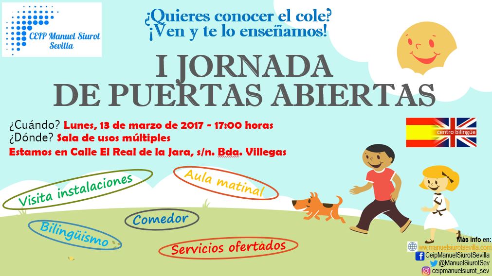 CEIPFranciscaRo's tweet photo. I Jornada de Puertas Abiertas en nuestro centro.
Lunes, 13 de marzo de 2017 - 17:00 horas.
#EscolarizAND @EducaAnd @CEPdeSevilla https://t.co/FD5z1wHK9w