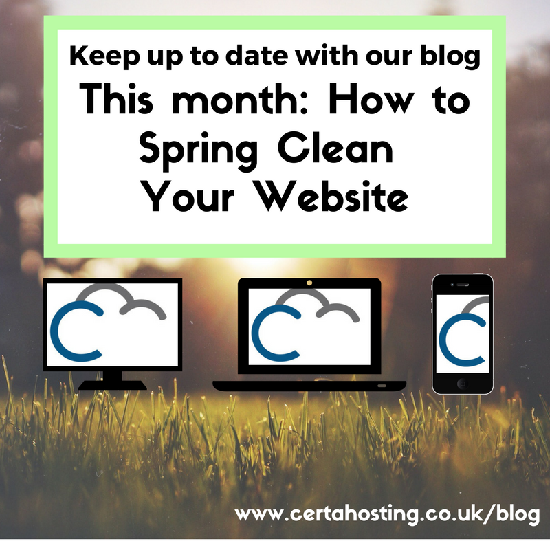 certahosting's tweet photo. This months blog will be all about cleaning up your site #SpringCleaningWeek #cleanwebsite https://t.co/nuh8JsMdh7