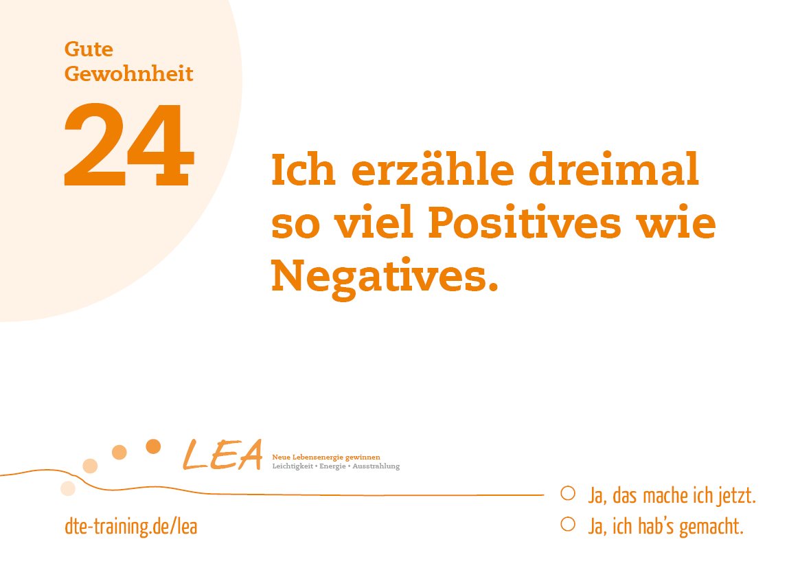 DtEVerlag's tweet image. Der LEA-Minikurs Tag 24 – Dreimal mehr positiv

#inspiriertleben #DowntoEarth #LEAtraining #Fastenzeit2017
dte-training.de/lea