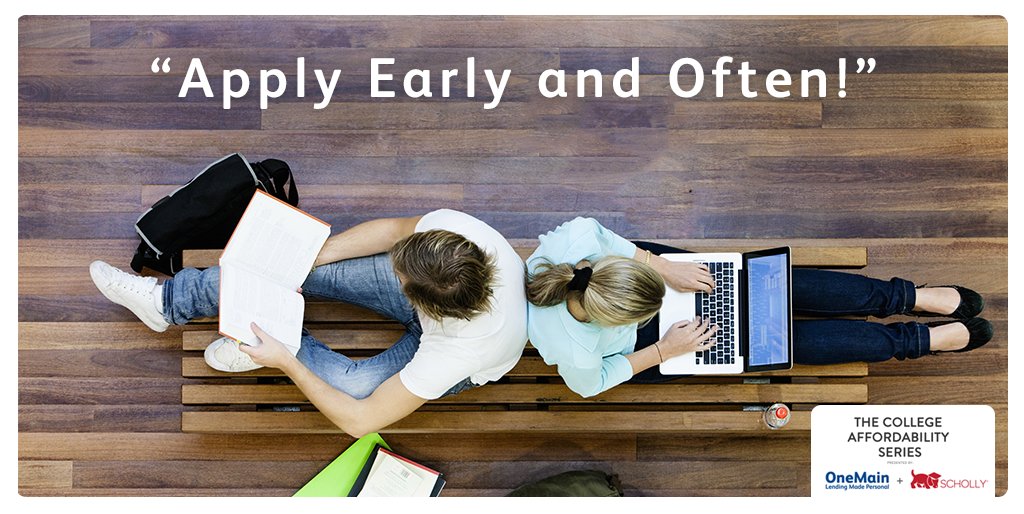 OneMain's tweet photo. "Apply early and apply often! You can't win a scholarship you don't apply for." -- @CGray91, @MyScholly Founder/CEO. https://t.co/sPqDJcy2Gp https://t.co/VOAvwe2oPZ