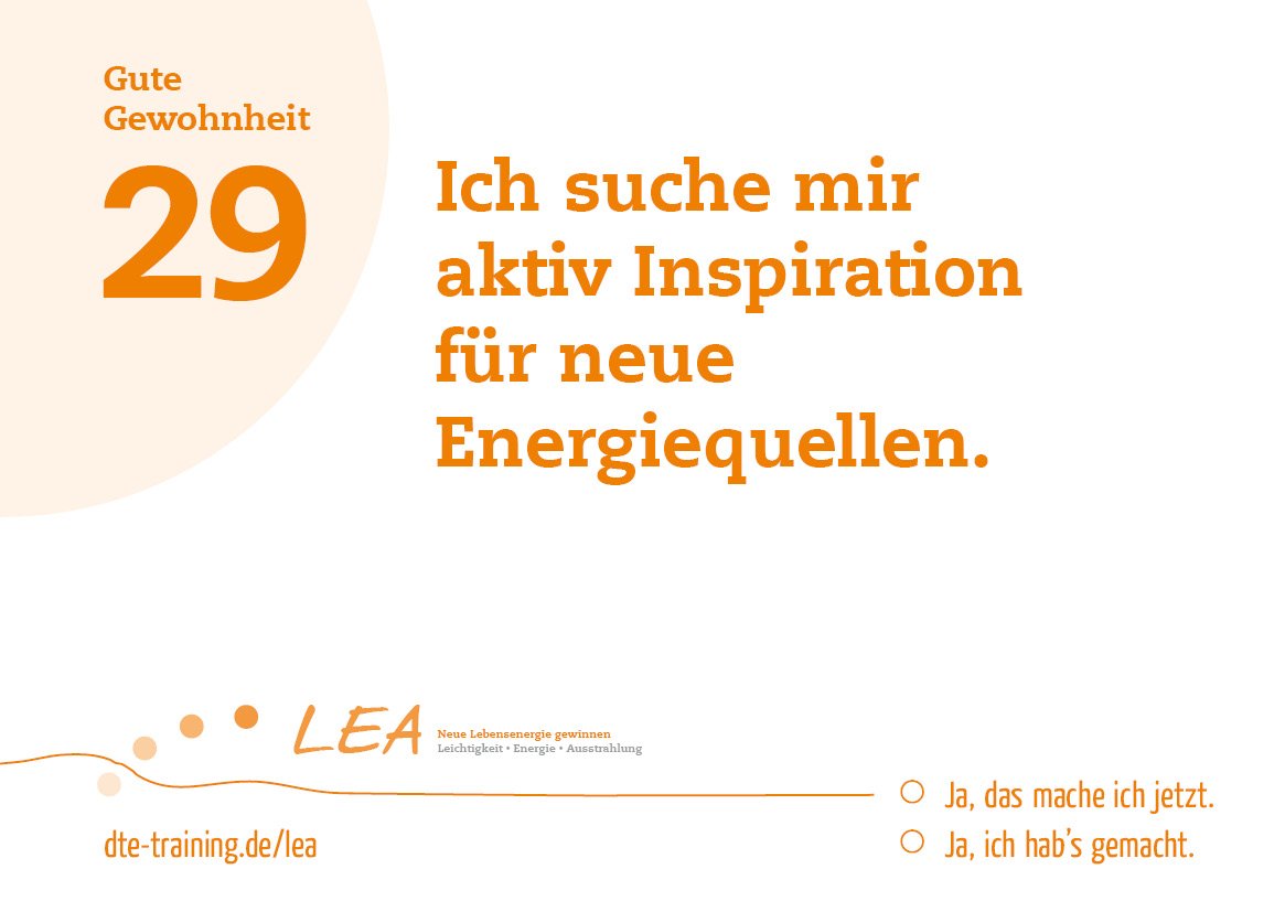 DtEVerlag's tweet image. Der LEA-Minikurs Tag 29 – Suche Inspiration! 

#inspiriertleben #DowntoEarth #LEAtraining #Fastenzeit2017
dte-training.de/lea
