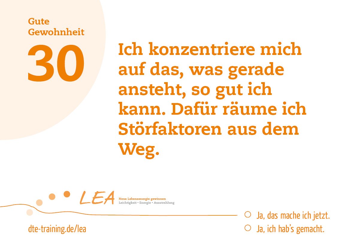 DtEVerlag's tweet image. Der LEA-Minikurs Tag 30 – Konzentration

#inspiriertleben #DowntoEarth #LEAtraining #Fastenzeit2017
dte-training.de/lea