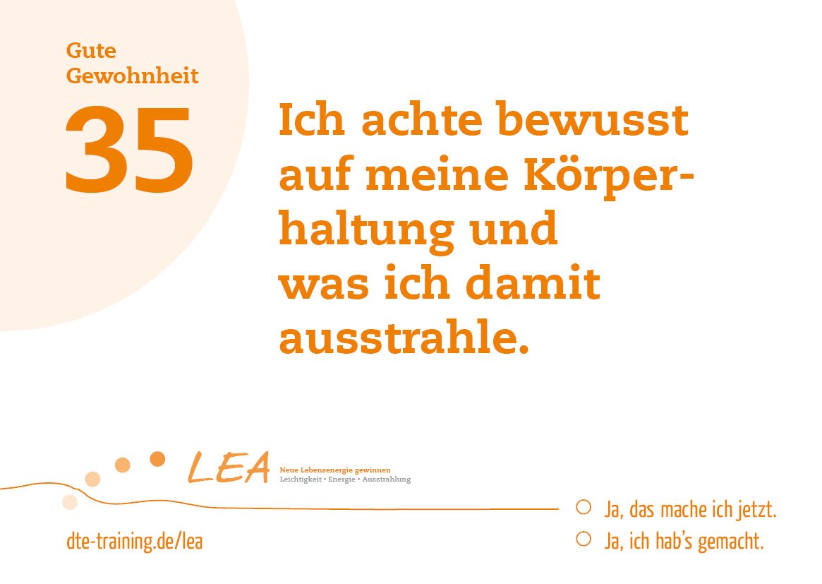DtEVerlag's tweet image. Der LEA-Minikurs Tag 35 – Haltung ausstrahlen

#inspiriertleben #DowntoEarth #LEAtraining #Fastenzeit2017
dte-training.de/lea