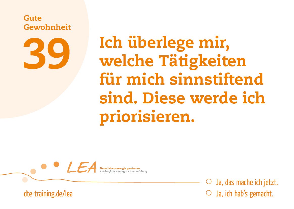 DtEVerlag's tweet image. Der LEA-Minikurs Tag 39 – Sinnvolles zuerst

#inspiriertleben #DowntoEarth #LEAtraining #Fastenzeit2017
dte-training.de/lea