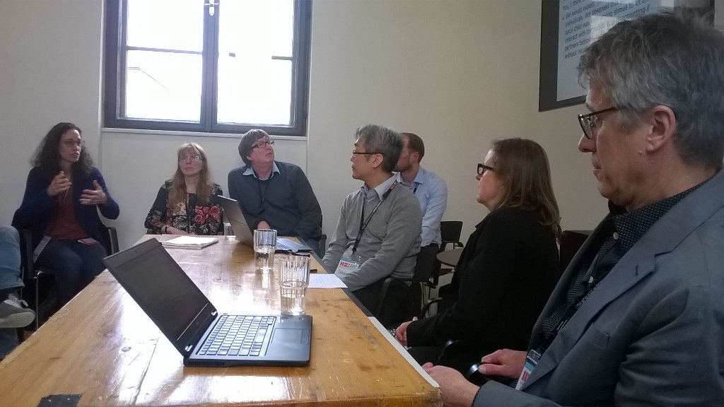 jrnlnssn's tweet photo. .@evers_vanessa asking the 2nd panel of #workshopCRI difficult questions: Kanda, Sharkey and Neerincx #HRI2017 https://t.co/vfowRnTcH8