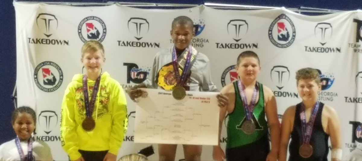 MrsPerryNGHS's tweet photo. Future NG Viking Wrestler in the yellow placed 3rd at the GA State Wrestling Tournament yesterday! #proudmama #futureviking https://t.co/uJiJ8xr7GY