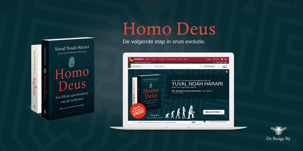 MarketingPink's tweet photo. Het boek Homo Deus van @harari_yuval is Boek van de Maand bij @dwdd. Campagne voor @debezigebij door Pink! https://t.co/Q97n3WPSJJ