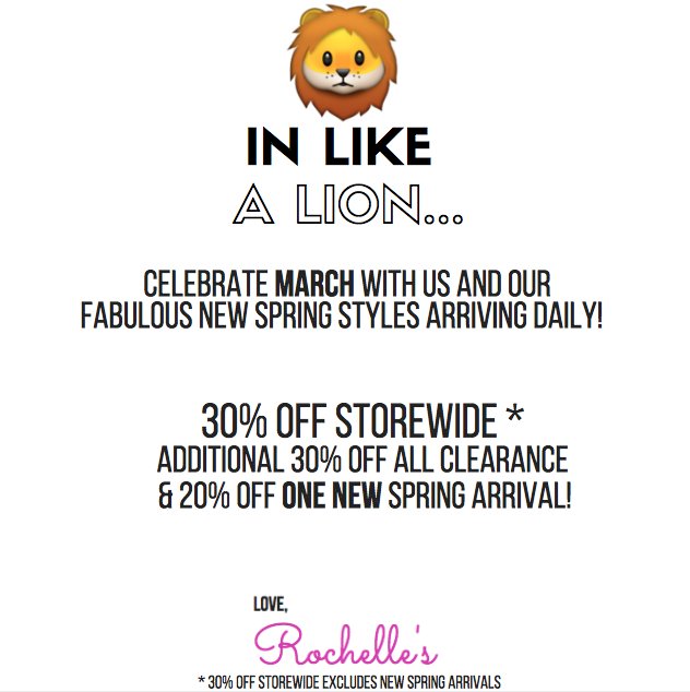 RochellesStyle's tweet image. 30% off storewide?! Say whaaaaat?! #RochellesBoutiques #SpringSale #HelloMarch #NewArrivals srtl.co/rNU