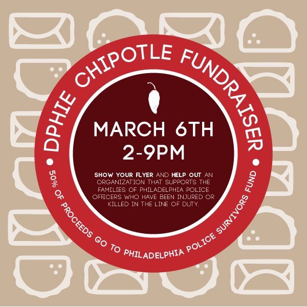Stop by Chipotle today between 2-9 for that burrito you've been craving AND to contribute to <a href="/PhillyPolice/">Philadelphia Police Department</a>! Just show this flyer😛🥙🌮