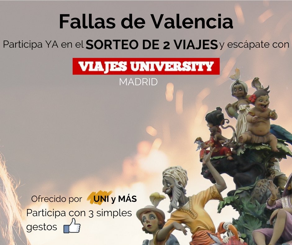 uniymas's tweet photo. Participa YA en en sorteo de 2 viajes a las Fallas!!! Publicación en nuestro https://t.co/Iv5OGOUsSc https://t.co/1ozEv03xAS