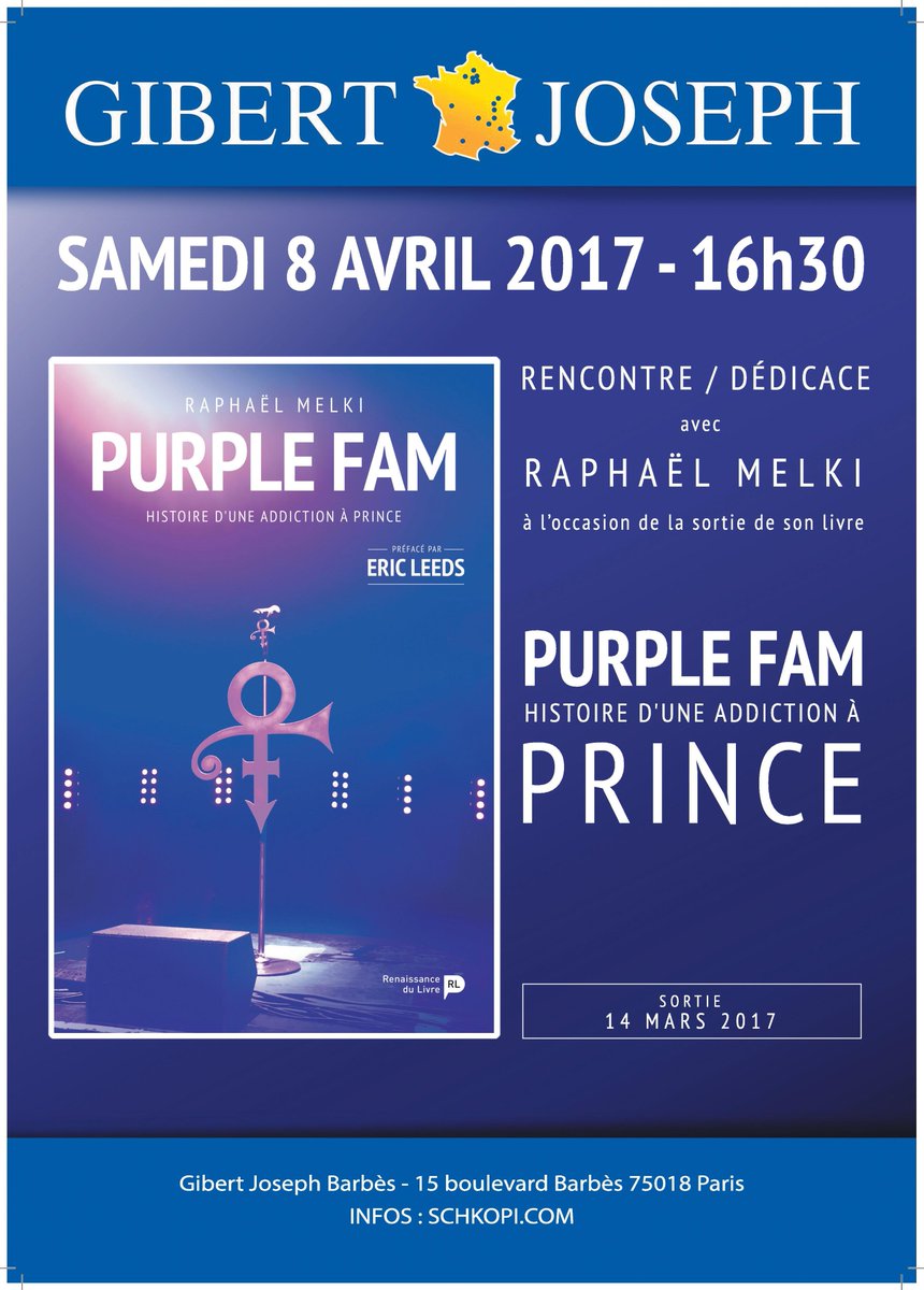 Rdv le samedi 8 avril à partir de 16h30, fans du kid de Minneapolis #PRINCE #Schkopi #PurpleFam #GibertJosephBarbès