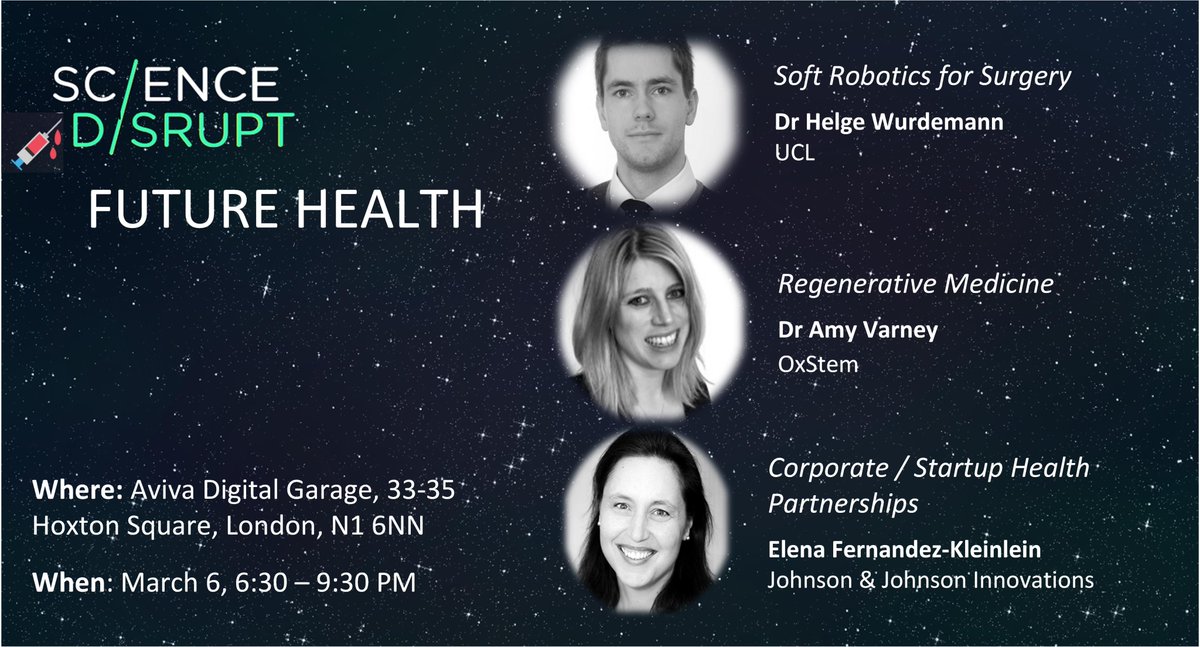 BaniAnvari's tweet photo. Don't miss todays' #talks on "#Future #Health" by Dr @h_wurdemann, Dr Varney &amp; Elena Fernandez-Kleinlein @UCLMechEng @OxStem @JNJInnovation https://t.co/LTKvGUJSTq