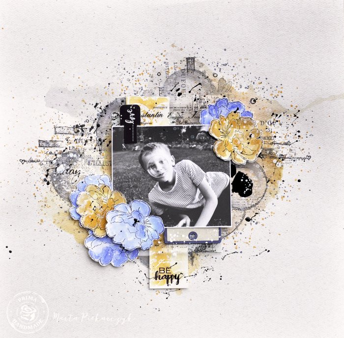 Prima_Marketing's tweet photo. Customize your projects using #colorphilosophy inks by #Prima. Marta created this beautiful layout using pops of color and stamped images https://t.co/sh7qk74G9K