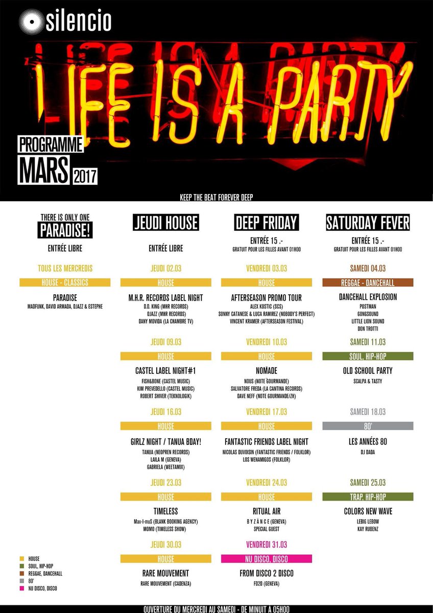 silenciogeneva's tweet photo. Voici l'programme complet du mois de mars de nos soirées au sein du @silenciogeneva!Programmation riche et variée,il y en a pr ts les goûts! https://t.co/wiQOOU4jKi