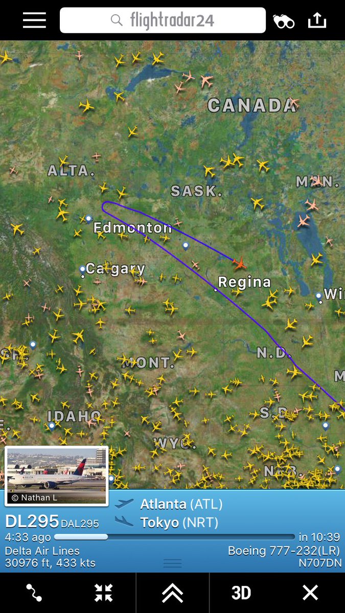 TomPodolec's tweet photo. DIVERSION @Dleta #DL295 Atlanta to Tokyo diverting to Detroit with a maintenance issue. https://t.co/GSd3gCmQPx