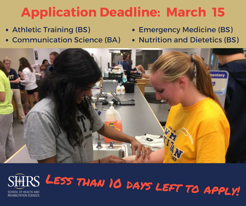 PittSHRS's tweet photo. Pitt Students: The deadline to apply to these undergraduate programs is approaching fast! #PittSHRS #PittFits #H2P https://t.co/dlkOC9ZSpN