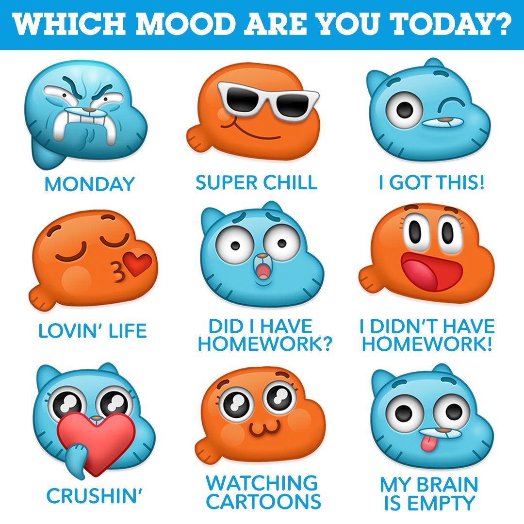 Cartoon Network On Twitter Brand New Gumball Kik Emojis Brand New Gumball Episode Tonight At 5 Total Mood Changers Mondaymood