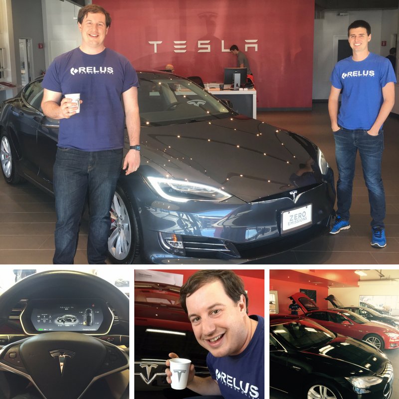 ReluTech's tweet photo. How we do #employeeappreciationday: Visit @TeslaMotors to pick up cars for our top #sales reps! #Tesla #TeslaClub #GoRelusGoRams https://t.co/kCC7qDNqd5