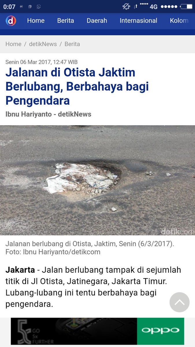 alapranata's tweet photo. Efek pak @basuki_btp kalo udah kerja mah GerCep. Berita Jl Otista berlubang baru 11 jam lalu masuk berita, malem ini langsung dibenerin. https://t.co/gYETXtJbhV
