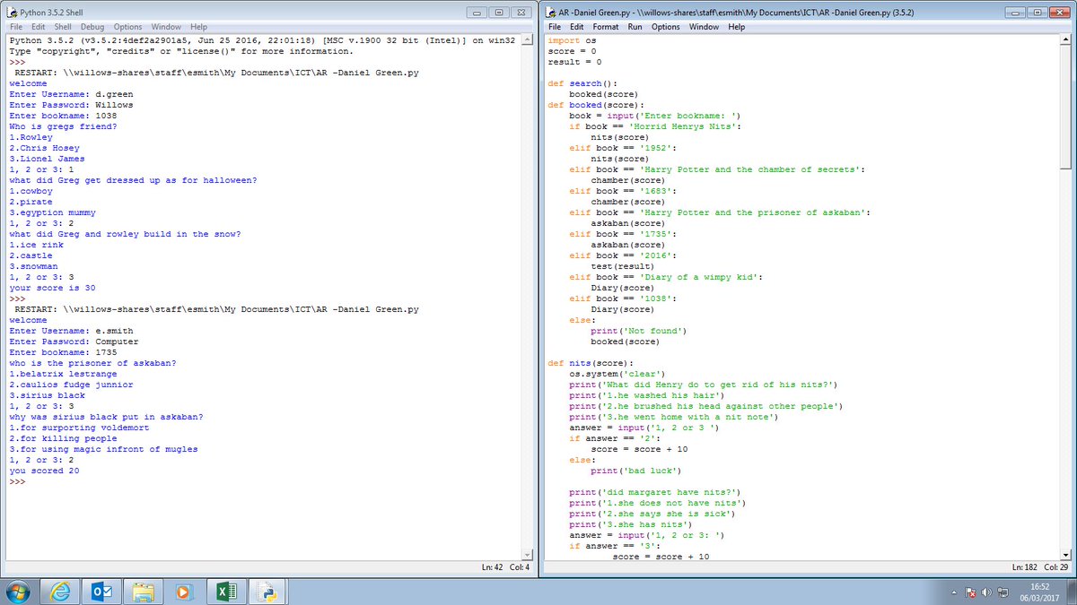 ComputingTWP's tweet image. Immensely proud of Daniel Green who has written his own reading quiz program using #Python I am one VERY impressed teacher @WillowsCE