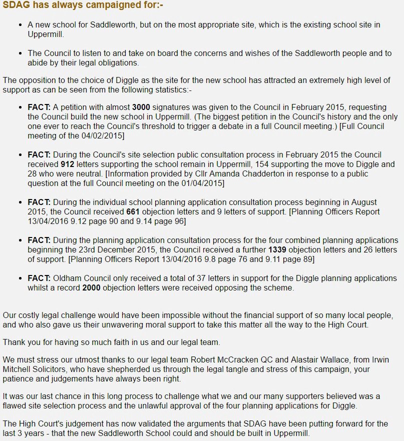 SaveDiggle's tweet image. The truth &amp;amp; facts (inc the full J.R report) about the new #Saddleworth School Judicial Review can be found here:savediggle.org.uk