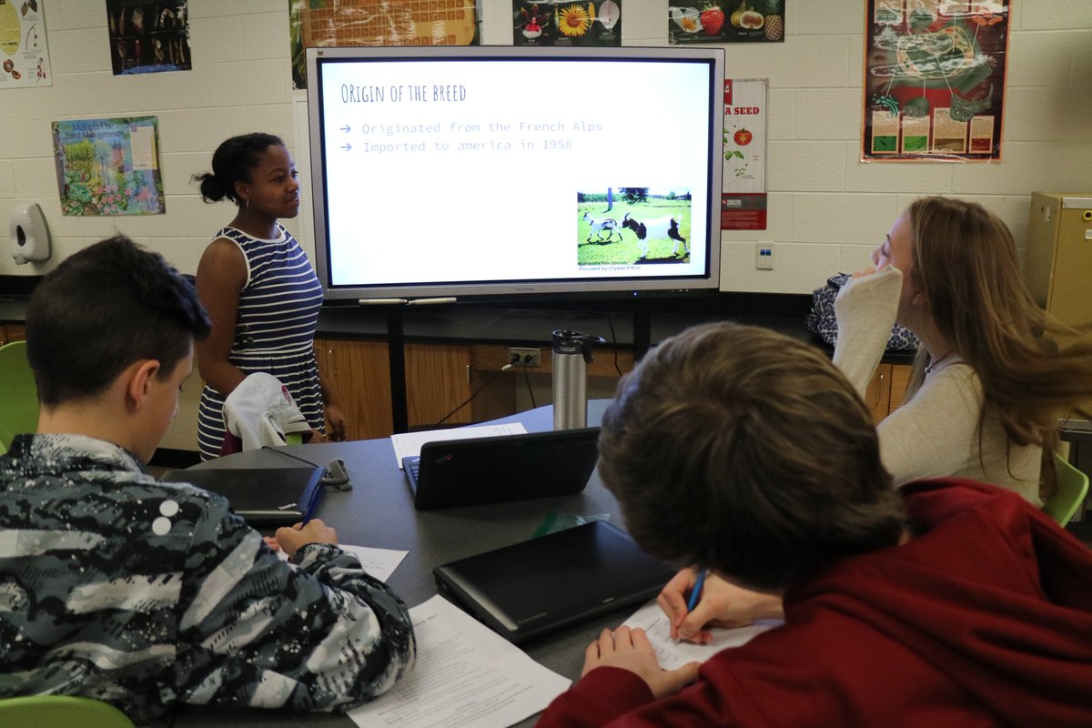 CuthbertsonHSNC's tweet photo. Students in Mr. Ben Shumate's Animal Science class use the Classroom of Tomorrow Smart panels to present their breeds projects. https://t.co/fCefGRMMUp
