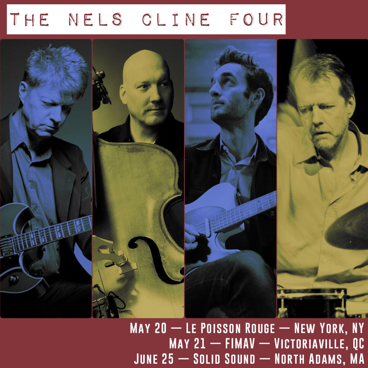 nelscline's tweet photo. This year will see performances by The Nels Cline Four: Julian Lage-guitar, Scott Colley-bass, Tom Rainey-drums. https://t.co/hgQfPRQu8n https://t.co/ZB4g7YRTdY