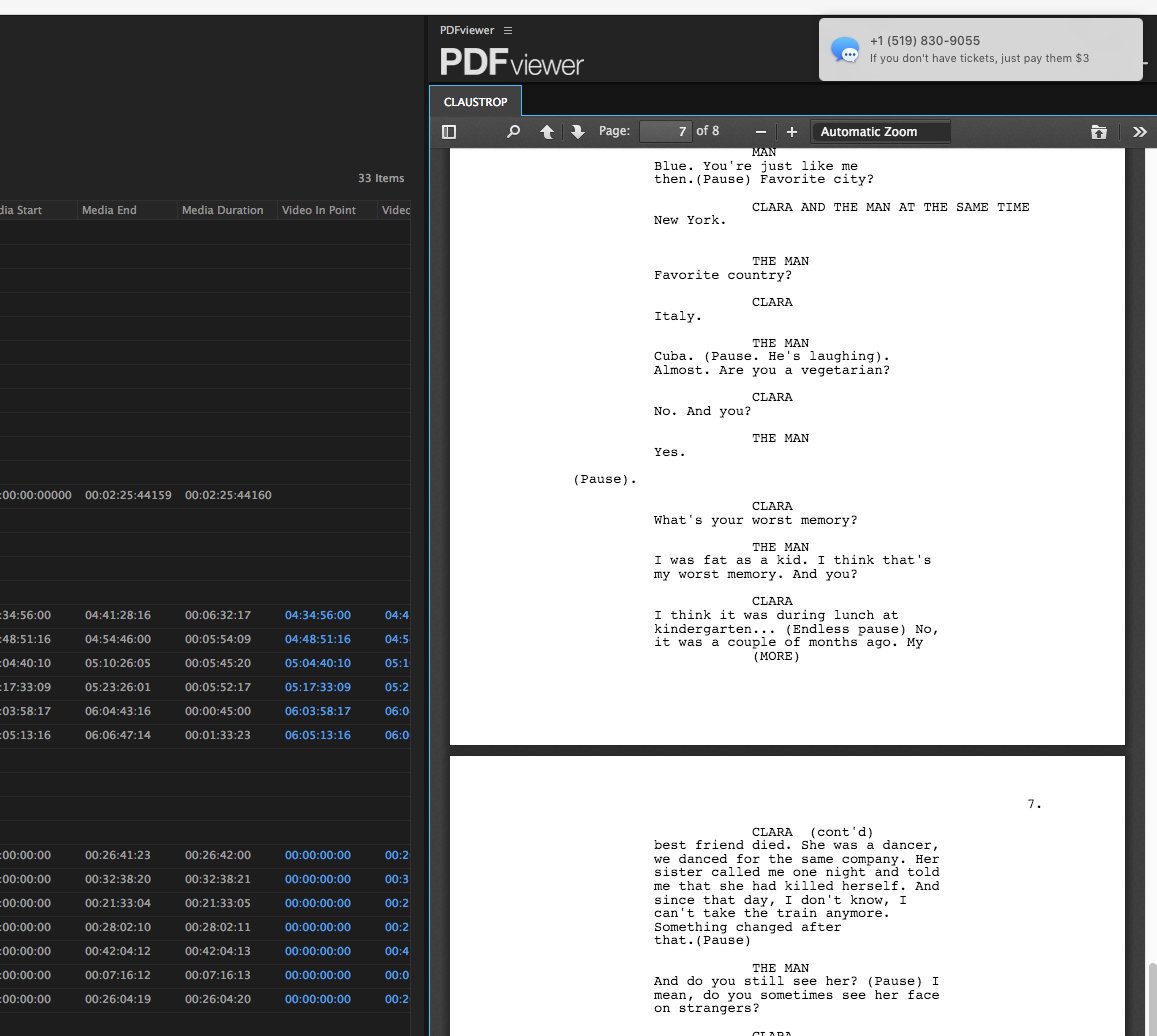 CommandEdit's tweet photo. Being able to follow a script/notes within #PremierePro makes me happy today. Using @primalcutsedit PDF Viewer. https://t.co/V48V0bSdqN