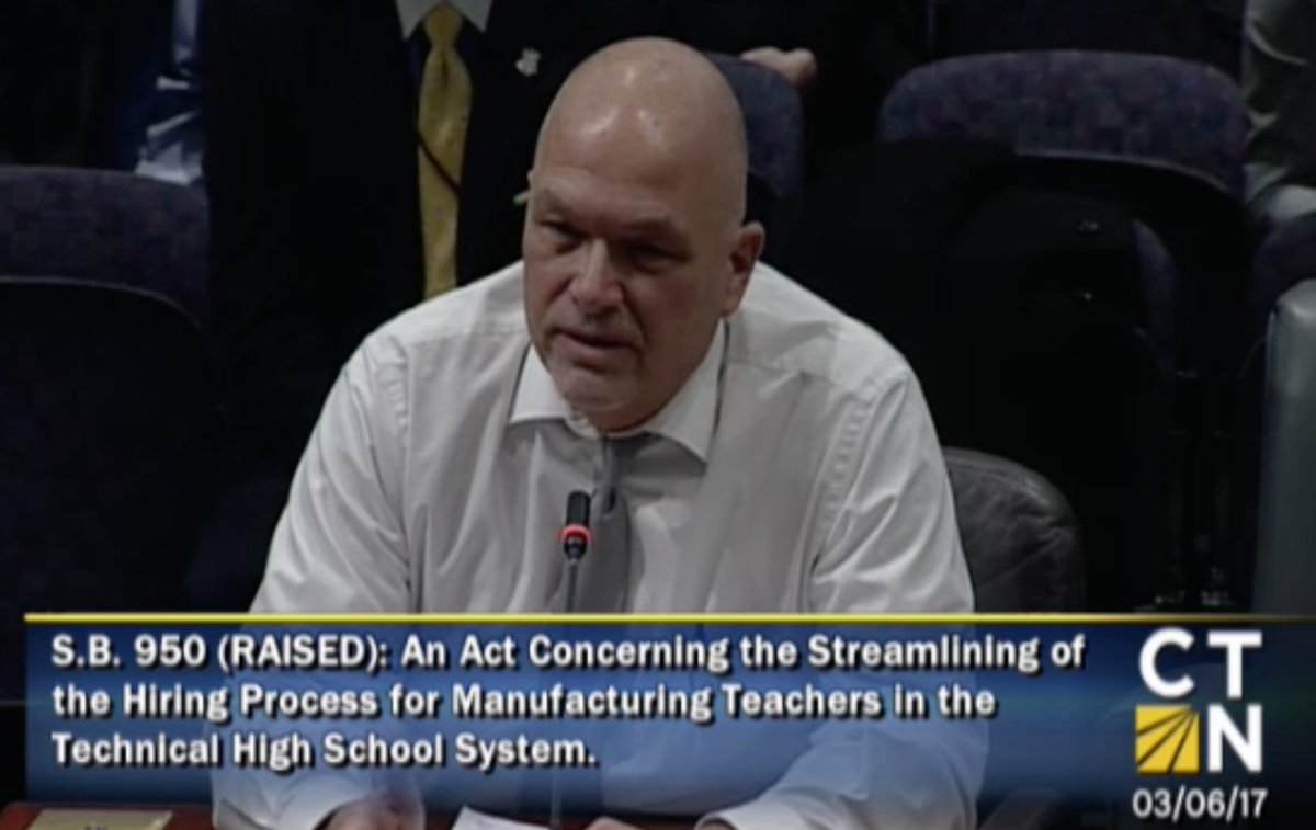 AFTCT's tweet photo. Bill reducing experience for #CareerTechEd teachers in @CTTechHS would "dilute quality of trade teaching" warns @SVFTUnion's @p_angeluccisr. https://t.co/PzOGAdZnrn
