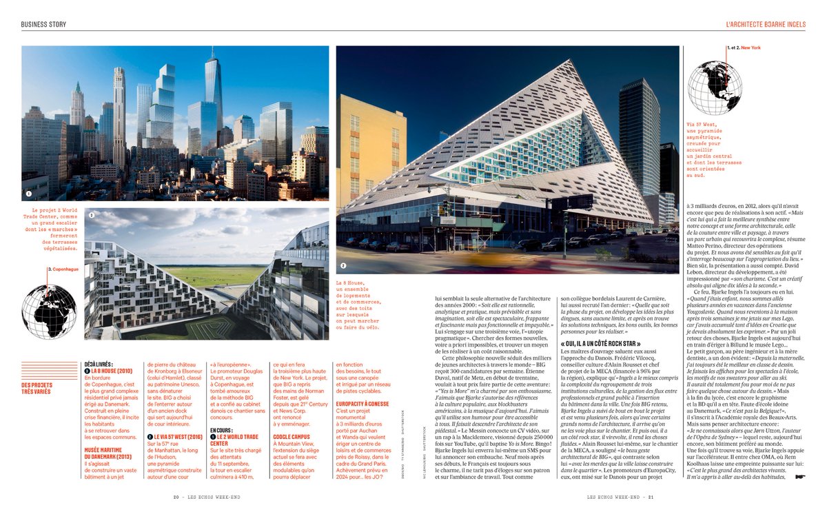 BIG_Architects's tweet image. Glimpse of BIG projects in @LesEchos—lesechos.fr/week-end/busin… #MÉCA @VIA57West #2WTC #8Tallet