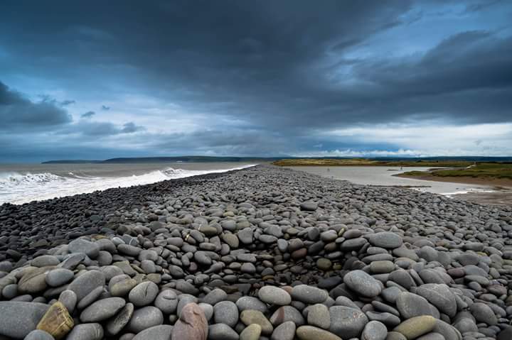 Stormy skies over Westward ho! Pebble ridge