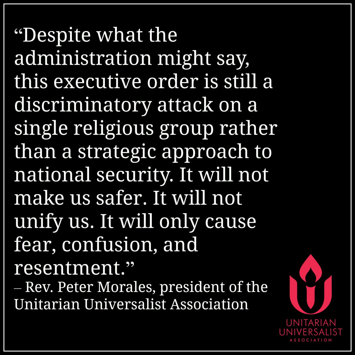 UUA's tweet photo. #UUA President Rev. Peter Morales responds to new #travelban signed today by President Trump https://t.co/xO4ptxg38W https://t.co/wTuCehOuqX