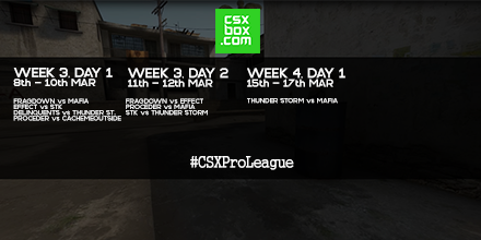 CSXbox's tweet photo. CSX Pro League S2 — Shedule of WEEK3 and WEEK4 is now available! #CSXProLeague
TEXT: https://t.co/1JRAuodzAY https://t.co/03uWWnA5E1