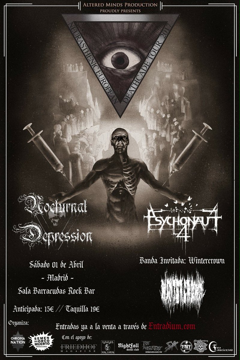 WintercrownBM's tweet image. 1 de Abril #SalaBarracudas #NocturnalDepression @Psychonaut4Band y @WintercrownBM #BlackMetal #Madrid #DSBM