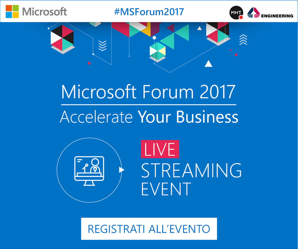 EngineeringSpa's tweet photo. -2 a #MSForum17! Vi aspettiamo con @MHT_srl allo stand 10 per raccontarvi la nostra vision su #digitaltransformation https://t.co/q2eLO4auGN https://t.co/vcuKYLvuAB