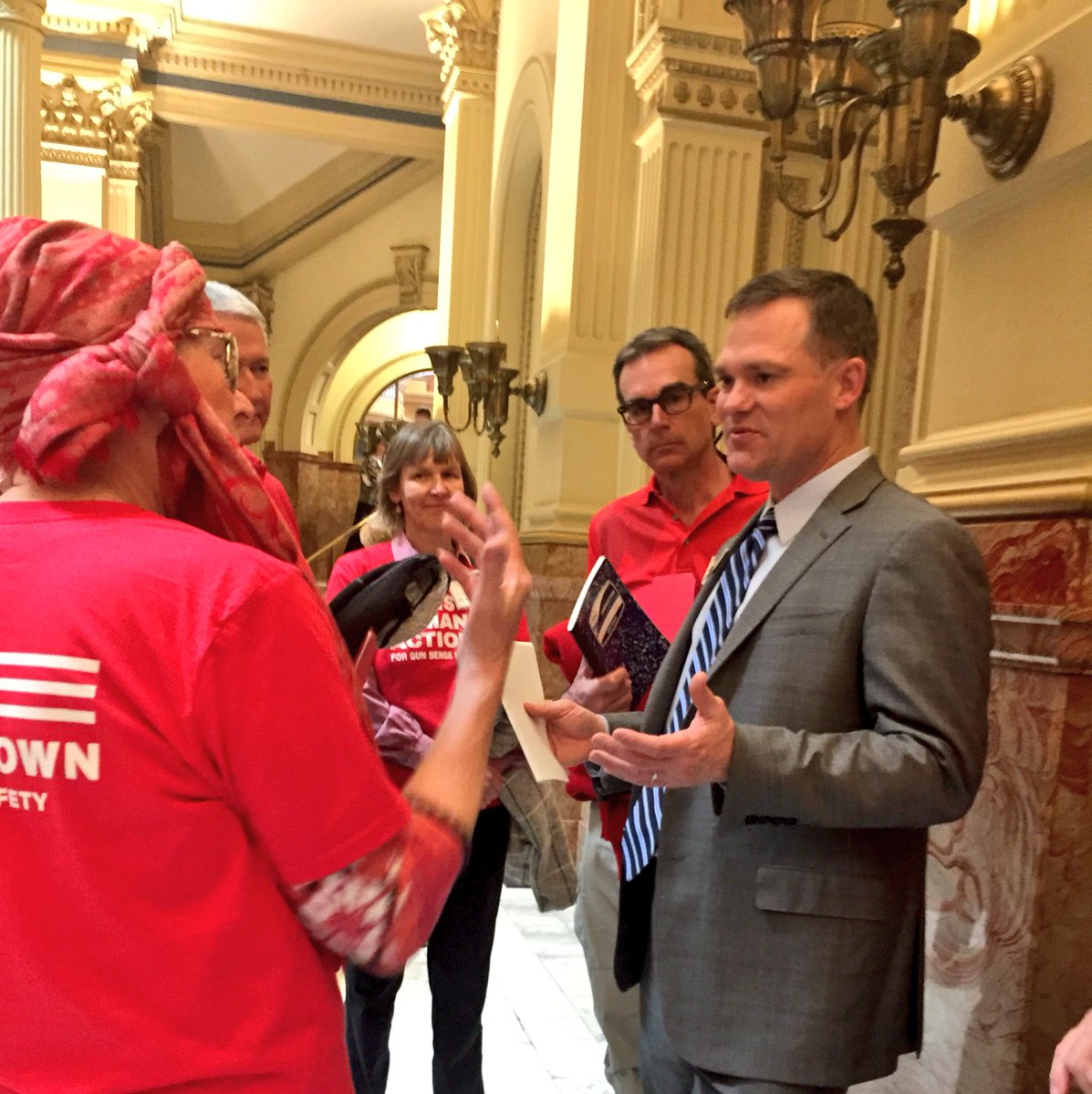 SarahPedry's tweet image. Thank you @RepMikeFoote for talking #gunsense with @MomsDemand today!