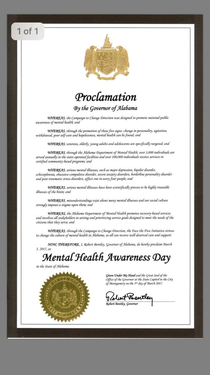 facethefive's tweet image. A big thanks to @GovernorBentley for proclaiming March 5 Mental Health Day in Alabama from the efforts of Face the Five! #changementalhealth