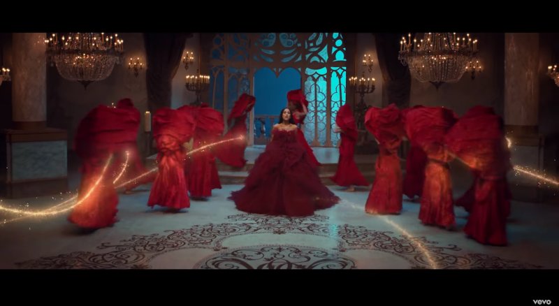 ariana grande red dress beauty and the beast