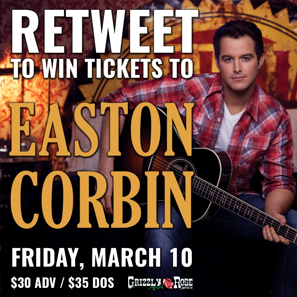 RT for a chance to win a pair of tickets to <a href="/eastoncorbin/">Easton Corbin</a> this Friday!

Purchase: goo.gl/Df4SJm