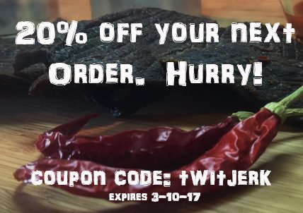 Save on your next order!  Do it!!

fivefingerjerky.com