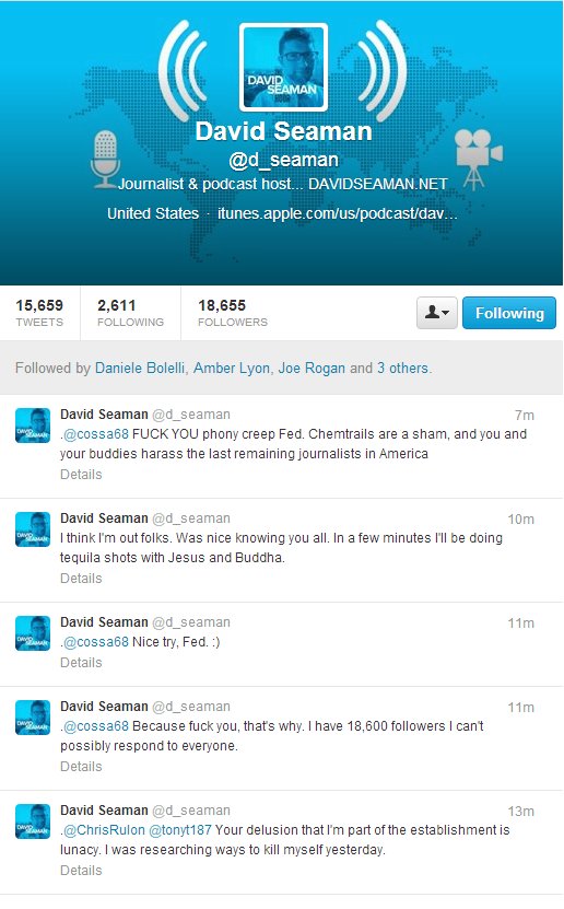 Sheilaaliens's tweet photo. That time @d_seaman put on a fake drama show insinuating he was gonna commit suicide. https://t.co/sDdgamUg1S #DavidSeaman #nevertheanswer https://t.co/W94NbSpSVF