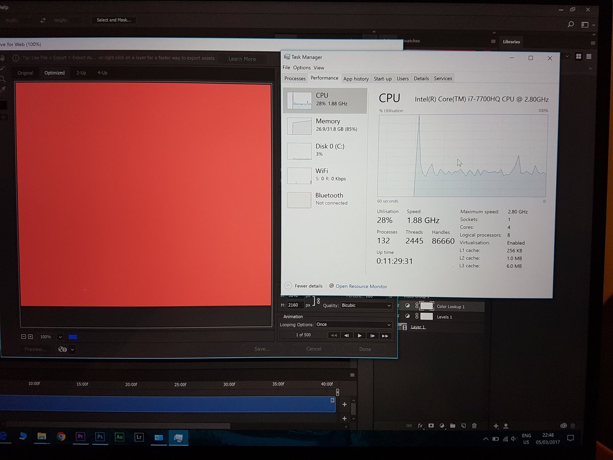 WguYouTube's tweet photo. I'm no heavy duty user of Premier but for those who think you don't need more than 16GB Ram.... #XPS15 #MacBookProKiller https://t.co/5MZKneroTC