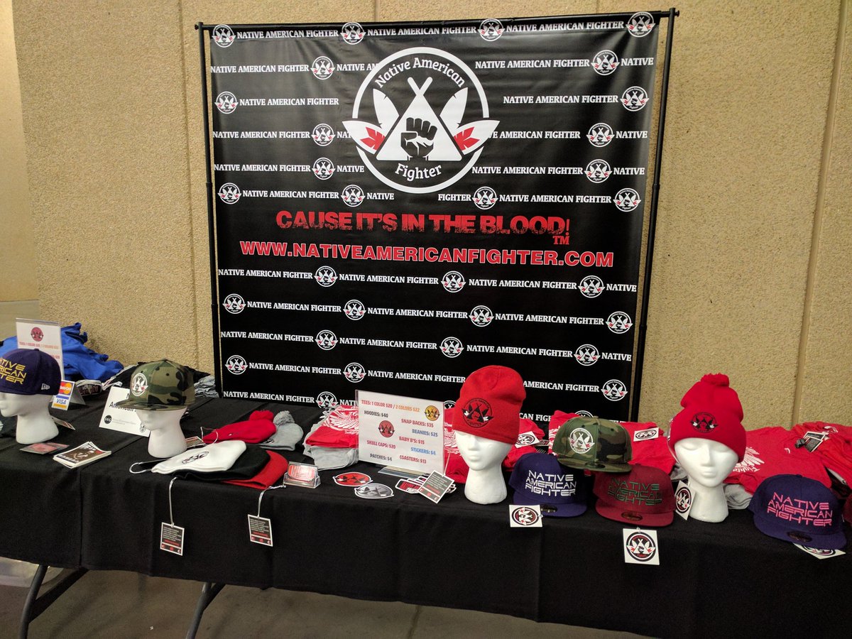 NateBigStone's tweet photo. Merch setup at @CanterburyPark for #Mecca9 @NAF_LLC #nativeamericanfighter https://t.co/NUar9omSRW